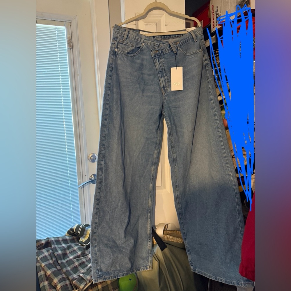 NWT Zara Criss Cross Waist Wide Leg Jeans Size 14
